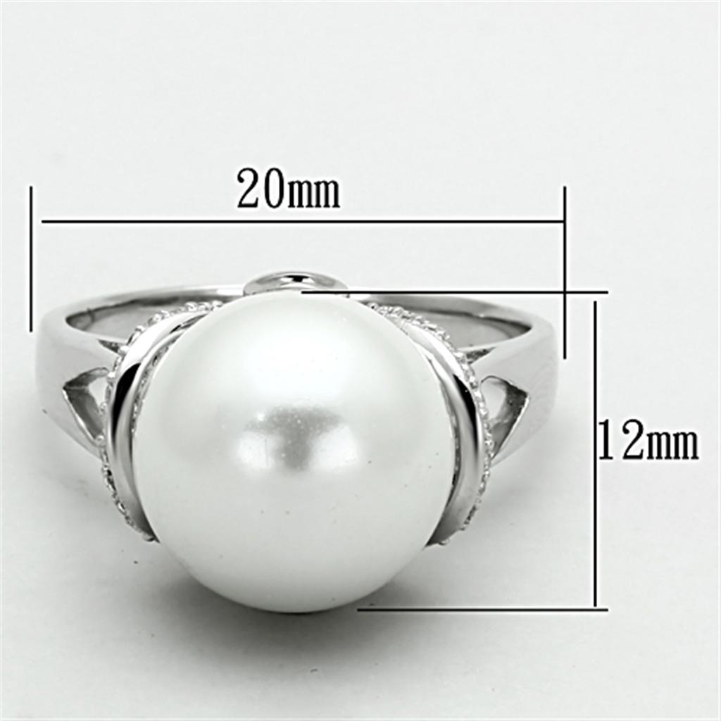 Rhodium 925 Sterling Silver Ring with Synthetic Pearl in White
