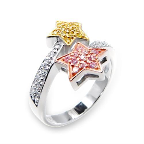 Tricolor 925 Sterling Silver Ring with AAA Grade CZ