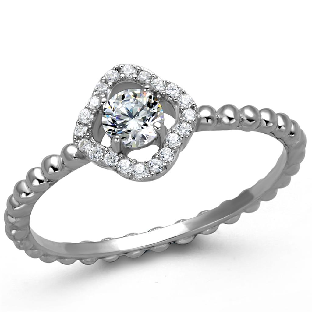 Rhodium 925 Sterling Silver Ring with AAA Grade CZ  in Clear