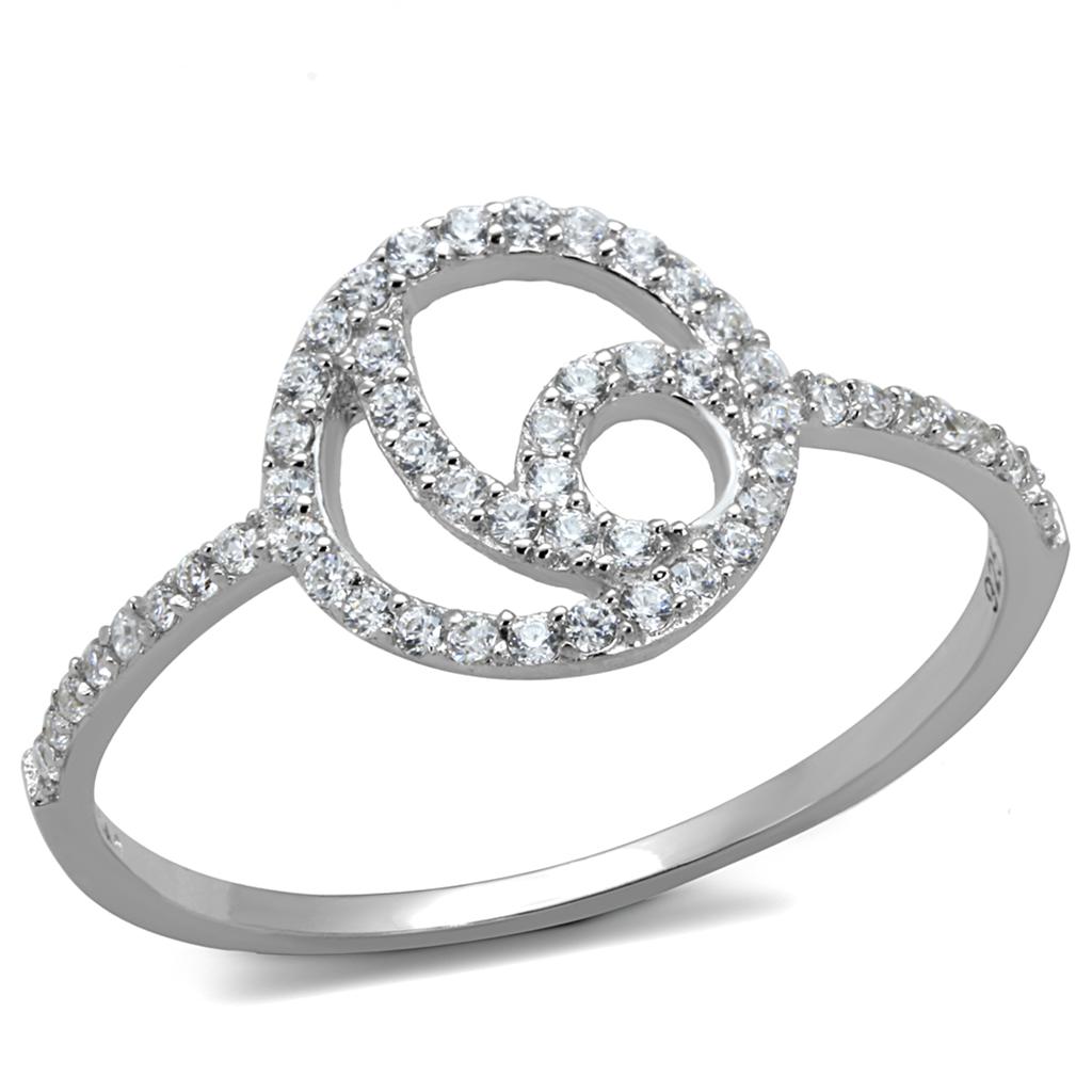 Rhodium 925 Sterling Silver Ring with AAA Grade CZ  in Clear