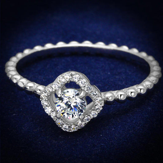 Rhodium 925 Sterling Silver Ring with AAA Grade CZ  in Clear