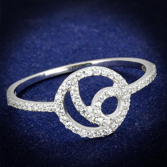 Rhodium 925 Sterling Silver Ring with AAA Grade CZ  in Clear